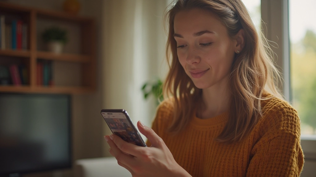 Moderne Person schaut auf Smartphone mit Streaming-Apps